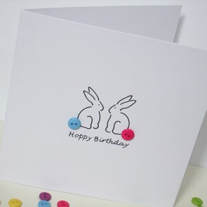 Hoppy Birthday Birthday Bunny Card with Button Tails Rabbit Card Handmade Greeting Card image 3