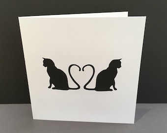 Cat Valentine's Card - Valentine's Day Card - Paper Cut Cats - Handmade Greeting Card - Cat Silhouette - For her - For Him - Girlfriend
