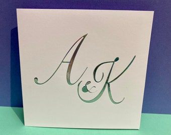 Personalised Engagement Card, Wedding Card, Anniversary Card - Paper Cut - Initials - Custom Made, Engaged - Gold, Silver Greeting Card