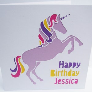 unicorn birthday card paper cut unicorn personalised card etsy