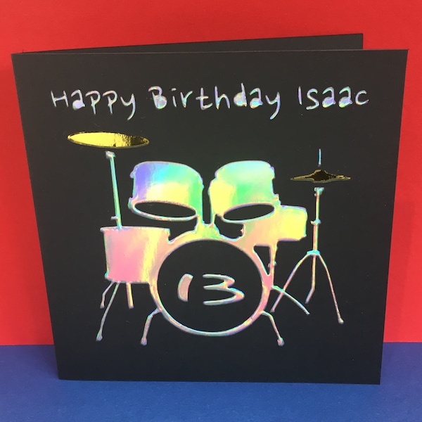 Personalised Drums Birthday Card -  Birthday Card for a drummer, Drumming, Band, Music, Paper cut, Drum Kit, For him, for her, son, husband