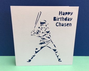 Baseball Birthday Card - Baseball Player - Sport - Handmade Greeting Card for a Man, Husband, Son, Boyfriend - Paper Cut - Personalised