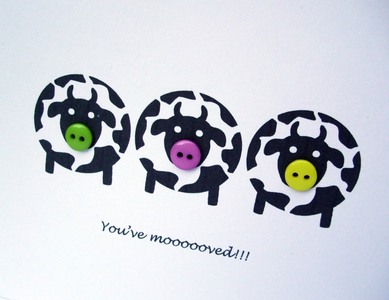 Etsy UK House Warming New Home Card Moving House Card Cow Card with Buttons Funny Card You/'ve mooooved!
