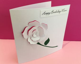 Rose Birthday Card - Mother's Day Card -  Anniversary Card - Thank You Card - Personalised - Paper Cut - Wife, Girlfriend, Mom, Mum, Sister