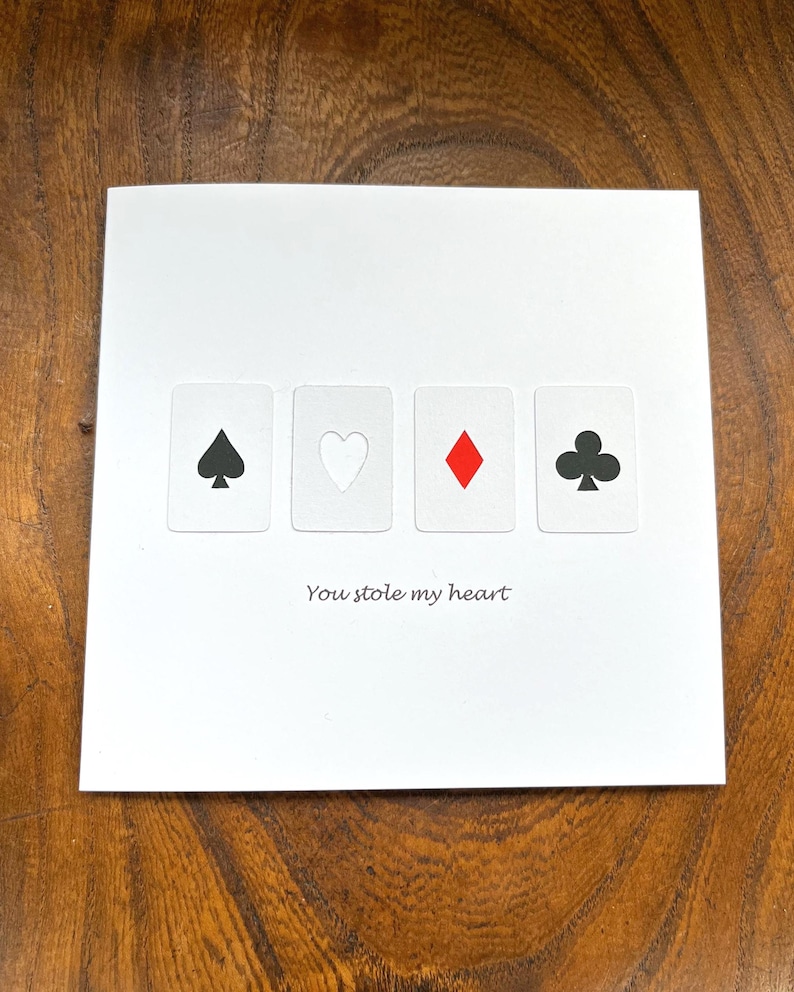 Valentine's Day Card - You Stole My Heart - Paper Cut - Handmade Greeting Card - Poker - Anniversary Card - for Her, For Him, Husband, Wife image 5