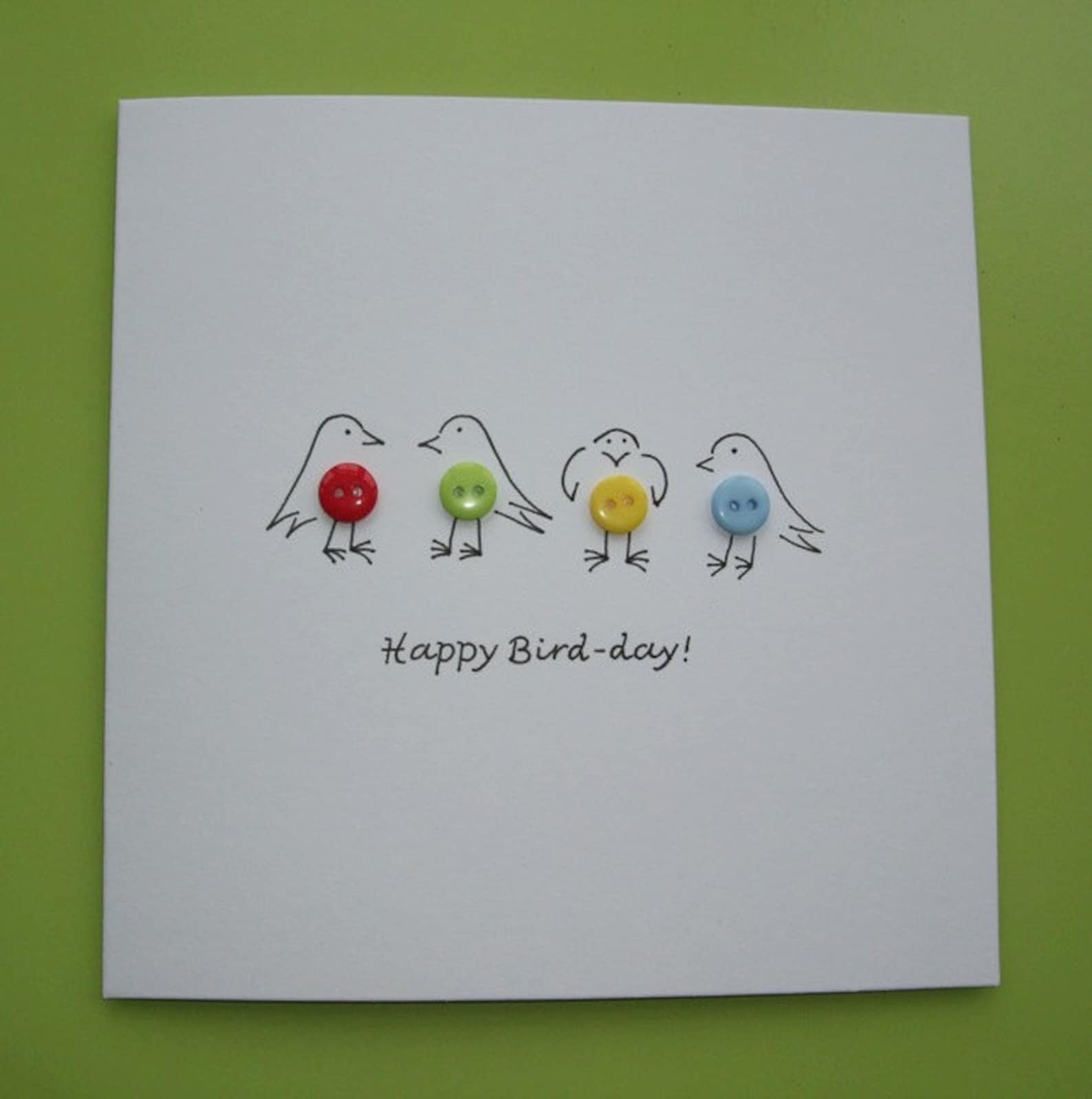 Happy Bird-day Birthday Card - Cute Birds With Buttons - Handmade ...