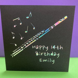 Personalised Flute Birthday Card -  Flautist - Flutist - Wind Band, Concert Band, Orchestra - Music, Paper cut, Musician, Thank you Card