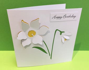 Daffodil Card - Mother's Day Card - Birthday Card - Easter Card -Papercut Flower - Personalised- for her, Wife, Girlfriend, Mum, Mom, Sister