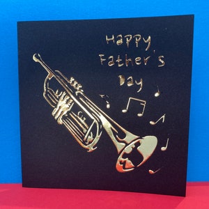Cartão de Dia dos Pais com Trompete - Banda de Jazz, Trompetista, Orquestra, Banda de Concerto, Corneta, Música, Recorte de Papel, Músico, Para o Pai, para ele