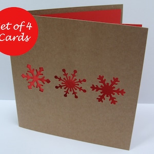 Set of 4 Christmas Cards - Paper Cut Snowflakes - Christmas Card Pack - Paper Handmade Greeting Card - Holiday Card - Kraft Recycled Card