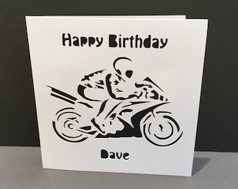 Motorbike Card- Birthday Card - Father's Day Card - Paper Cut Handmade Greeting - Papercut - Personalised for Him, Husband, Boyfriend, Son