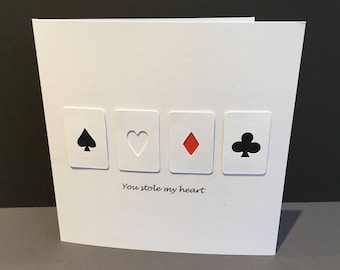 Valentijnsdagkaart - Je hebt mijn hart gestolen - Papier gesneden - Handgemaakte wenskaart - Poker - Verjaardagskaart - voor haar, voor hem, man, vrouw