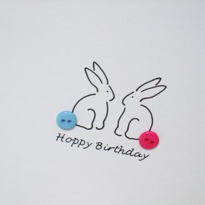 Hoppy Birthday Birthday Bunny Card with Button Tails Rabbit Card Handmade Greeting Card image 4