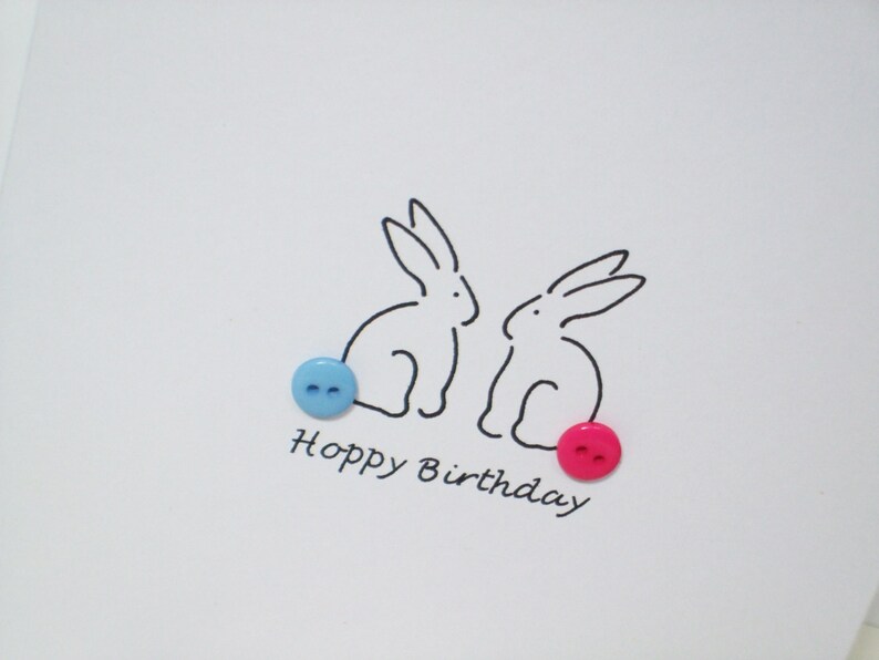 Hoppy Birthday Birthday Bunny Card with Button Tails Rabbit Card Handmade Greeting Card image 4