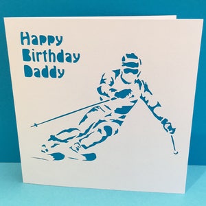 Carte de voeux de ski - ski - skieur - carte d'anniversaire personnalisée - sports de neige - - papier découpé - carte de vœux - sports d'hiver - carte de voeux