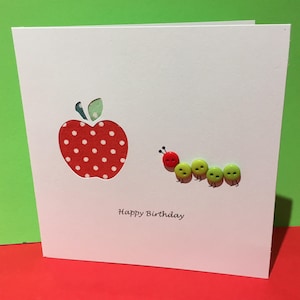 Raupe Geburtstagskarte - süße Knopf-Raupe, Karte für ein Kind - Papierschnitt-Apfel - Handgemachte Grußkarte - Etsy UK