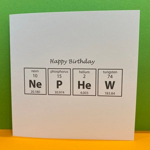 甥っ子への誕生日カード - 化学科学者へのカード - 紙で手作りしたグリーティングカード - 科学オタク - 周期表 - 化学