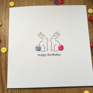 Hoppy Birthday Birthday Bunny Card with Button Tails Rabbit Card Handmade Greeting Card image 1