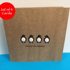 Set of 4 Penguin Christmas Card - Penguin Card - Buttons - Cute Penguins - Handmade - Pack of Christmas Cards - Christmas Card Pack - Set
