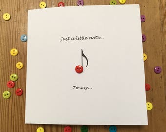 Just a Little Note - Blank Note Card - Paper Handmade Greeting Card - Button - Thank You Card