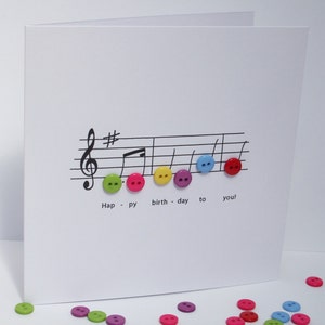 Happy Birthday Music Card Birthday Card with Button Notes Paper Handmade Greeting Card Etsy UK image 3