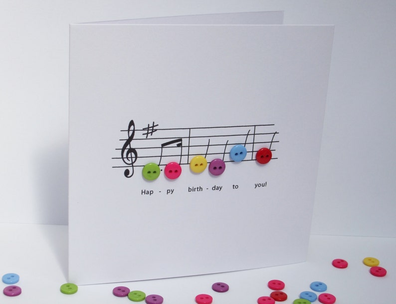 Happy Birthday Music Card Birthday Card with Button Notes Paper Handmade Greeting Card Etsy UK image 3