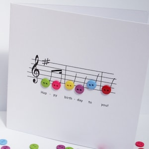 Happy Birthday Music Card Birthday Card with Button Notes Paper Handmade Greeting Card Etsy UK image 6