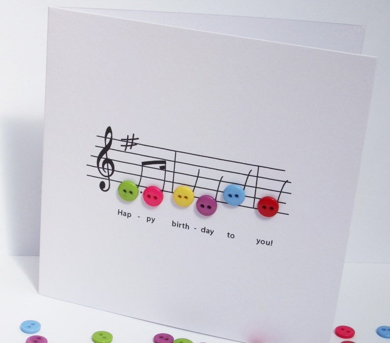 Happy Birthday Music Card Birthday Card with Button Notes Paper Handmade Greeting Card Etsy UK image 6