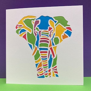 Elefantenkarte - Scherenschnitt Elefant - Personalisierte Karte - Elefant Geburtstagskarte - Handgemachte Grußkarte - Jede Anlasskarte, für sie, ihn