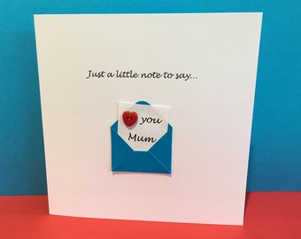 Mother's Day Card - Cute Button Card - Greeting Card - Mothers Day Card, Mum, Mom, Mothering Sunday