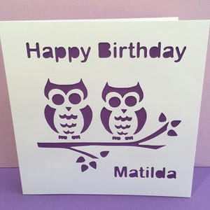 Eulen Geburtstagskarte - Papierschnitt Eulen - Personalisierte Geburtstagskarte - Handgefertigte Grußkarte Für Sie, Mama, Mama, Frau, Kind, Mädchen, Freundin