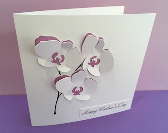 Orchid Mother's Day Card - Paper Cut Flowers - Mothers Day - Personalised Card - Papercut Greeting Card - Mothering Sunday Card - For Mum UK