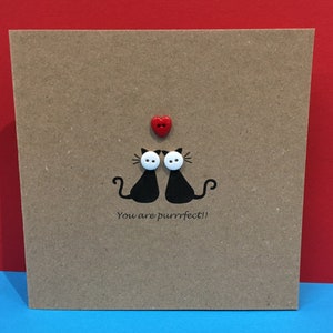 Cat Valentine - Valentine&#39;s Day Card - Kitten - Paper Handmade Greeting Card - Cute Cats- Anniversary Card - Buttons - Puuurrrfect - Romance