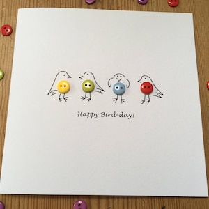 Happy Bird-day  Birthday Card - Cute Birds with Buttons - Handmade Greeting Card - Funny Birthday Card - Personalised - Etsy UK