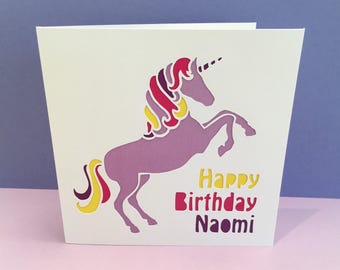 Unicorn Birthday Card - Paper Cut Unicorn - Personalised Card - Horse Birthday Card - Pony - Child - Handmade Greeting Card - Daughter, Girl