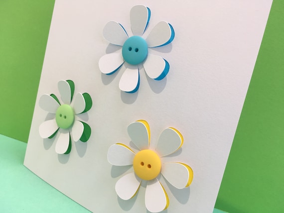 Button Flowers Card Handmade Greeting Card Paper Cut Flowers Blank Card  Birthday Card Thank You Card personalised Card  UK 