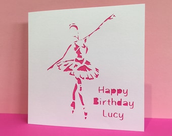 Carte d'anniversaire de ballet - carte de ballerine - papier découpé - carte de voeux faite main - personnalisée - pour elle, fille, fille, danse, félicitations
