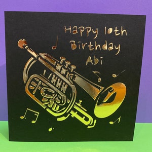 Personalised Cornet Birthday Card -  Jazz Band, Orchestra, Concert Band, Music, Paper cut, Musician, Thank you Card, Teacher, Music exam