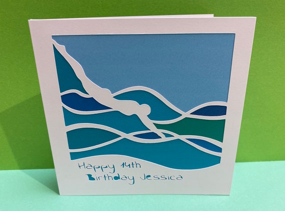 Swimming Card Birthday Card Paper Cut Card Personalised Handmade Greeting  Card for a Swimmer Water Sports Wild Swimming Diving 