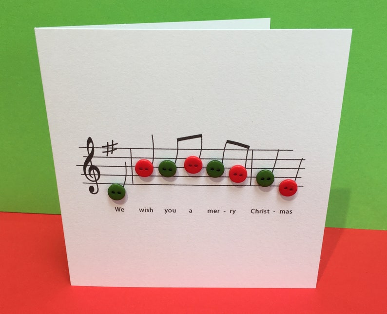 Christmas Card Christmas Music with Button Notes Paper Handmade Greeting Card Carol Religious Christmas Card Holiday Card Etsy UK image 1