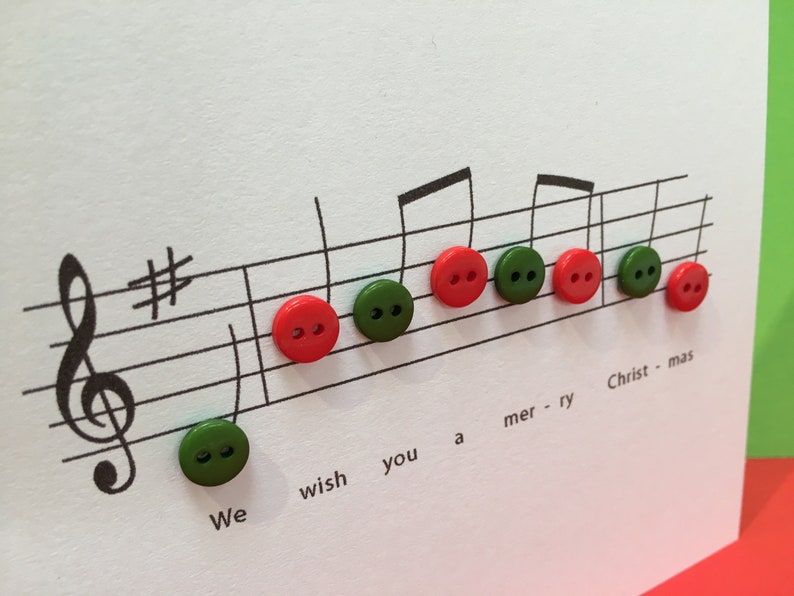 Christmas Card Christmas Music with Button Notes Paper Handmade Greeting Card Carol Religious Christmas Card Holiday Card Etsy UK image 2