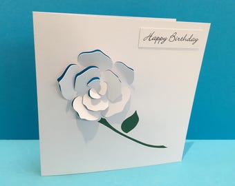 Rose Birthday Card - Paper Cut - Personalised Card - Handmade Greeting Card - Birthday Card for her, Mum, Mom, Wife, Sister, Girlfriend