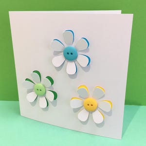 Button Flowers Card - Handmade Greeting Card - Paper Cut Flowers - Blank Card - Birthday Card - Thank you Card -Personalised Card - Etsy UK