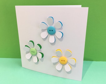 Button Flowers Card - Handmade Greeting Card - Paper Cut Flowers - Blank Card - Birthday Card - Thank you Card -Personalised Card - Etsy UK