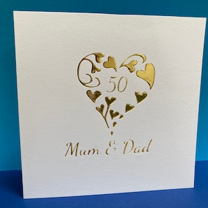 Carte d'anniversaire - personnalisée - carte de mariage - carte de Saint-Valentin - oeuvre d'art en papier découpé - mariage en argent - noces d'or - 50e, 25e