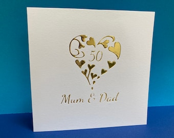 Anniversary Card- Personalised- Wedding Card - Valentine's Day Card -  Paper Cut Art- Silver Wedding - Golden Wedding - 50th, 25th