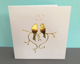 Anniversary Card- Paper Cut Love Birds - Wedding Card - Valentine's Day Card -  Papercut Art- Silver Wedding - Golden Wedding - 50th, 25th