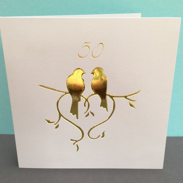 Carte d’anniversaire- Paper Cut Love Birds - Carte de mariage - Carte de Saint-Valentin - Papercut Art- Noces d’argent - Noces d’or - 50e, 25e