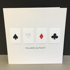 Valentine's Day Card - You Stole My Heart - Paper Cut - Handmade Greeting Card - Poker - Anniversary Card - for Her, For Him, Husband, Wife image 1