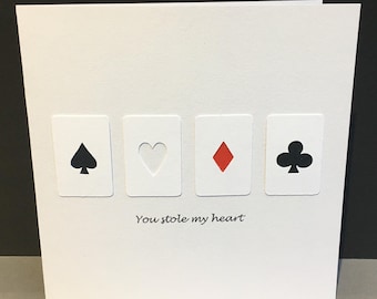 Valentine's Day Card - You Stole My Heart - Paper Cut - Handmade Greeting Card - Poker - Anniversary Card - for Her, For Him, Husband, Wife
